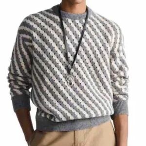 Zara Gray and Cream Patterned Crewneck Sweater